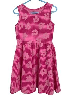 George Girls Pink Hibiscus Striped Skater Dress Size 6 Y2K Coconut Girl